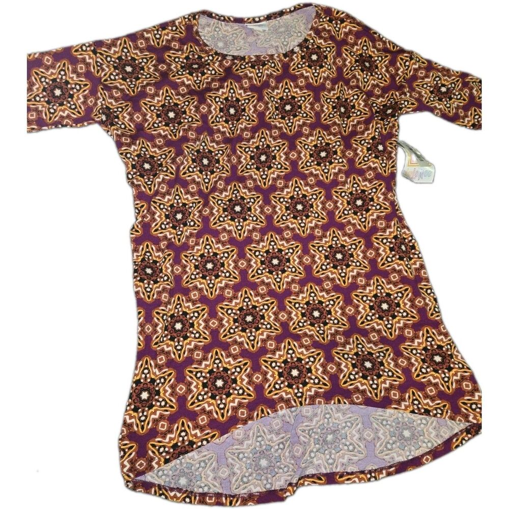 LulaRoe Irma Womens XS Blouse Baggy Red Star Starburst Bright All over Print